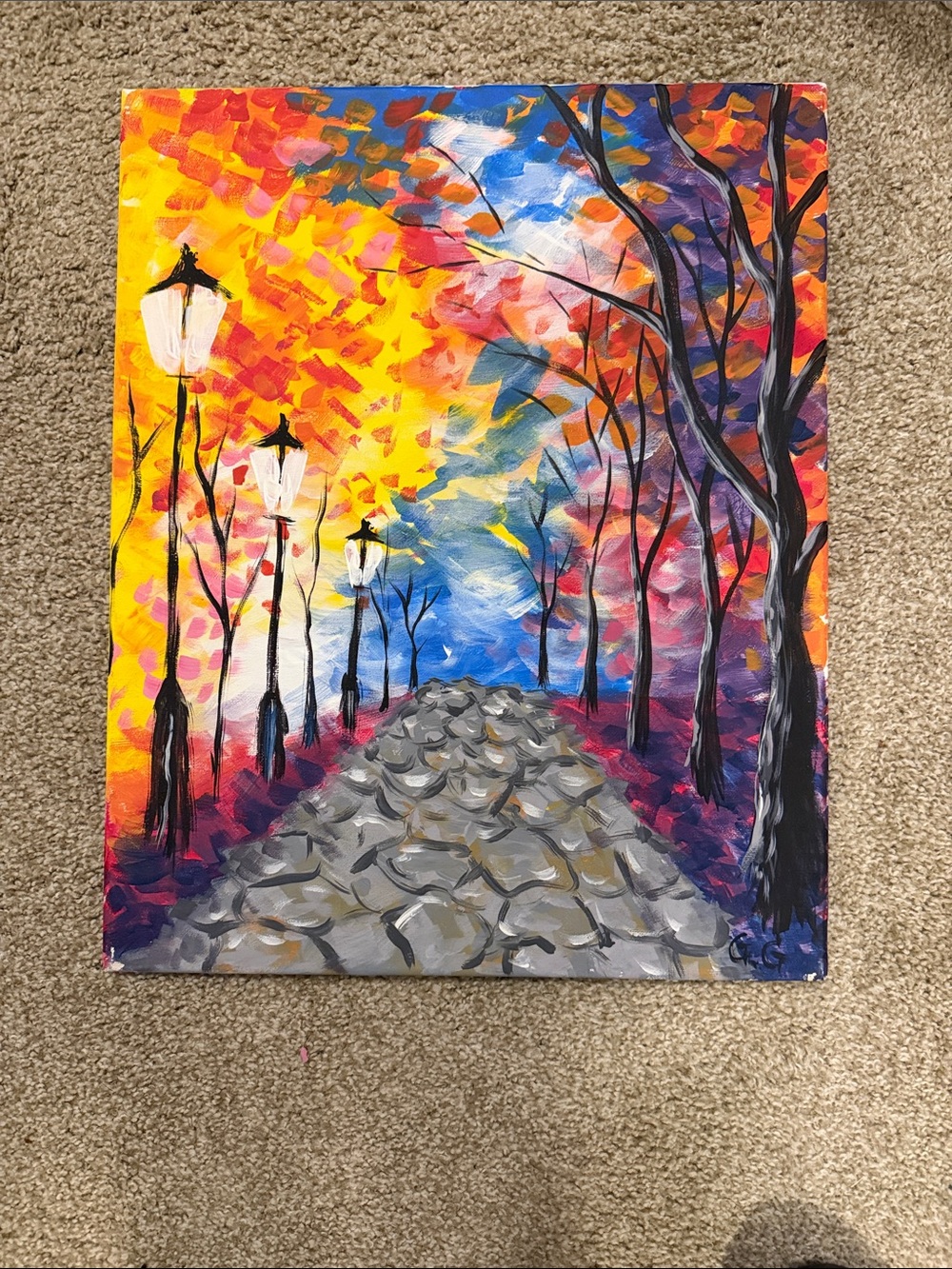Vibrant Autumn Pathway Canvas Art - Multicolor